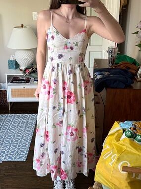 GAP Cream Maxi Dress with Pink Floral Print